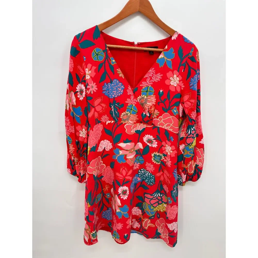 J. Crew V Neck Red Floral Mini Dress // 6